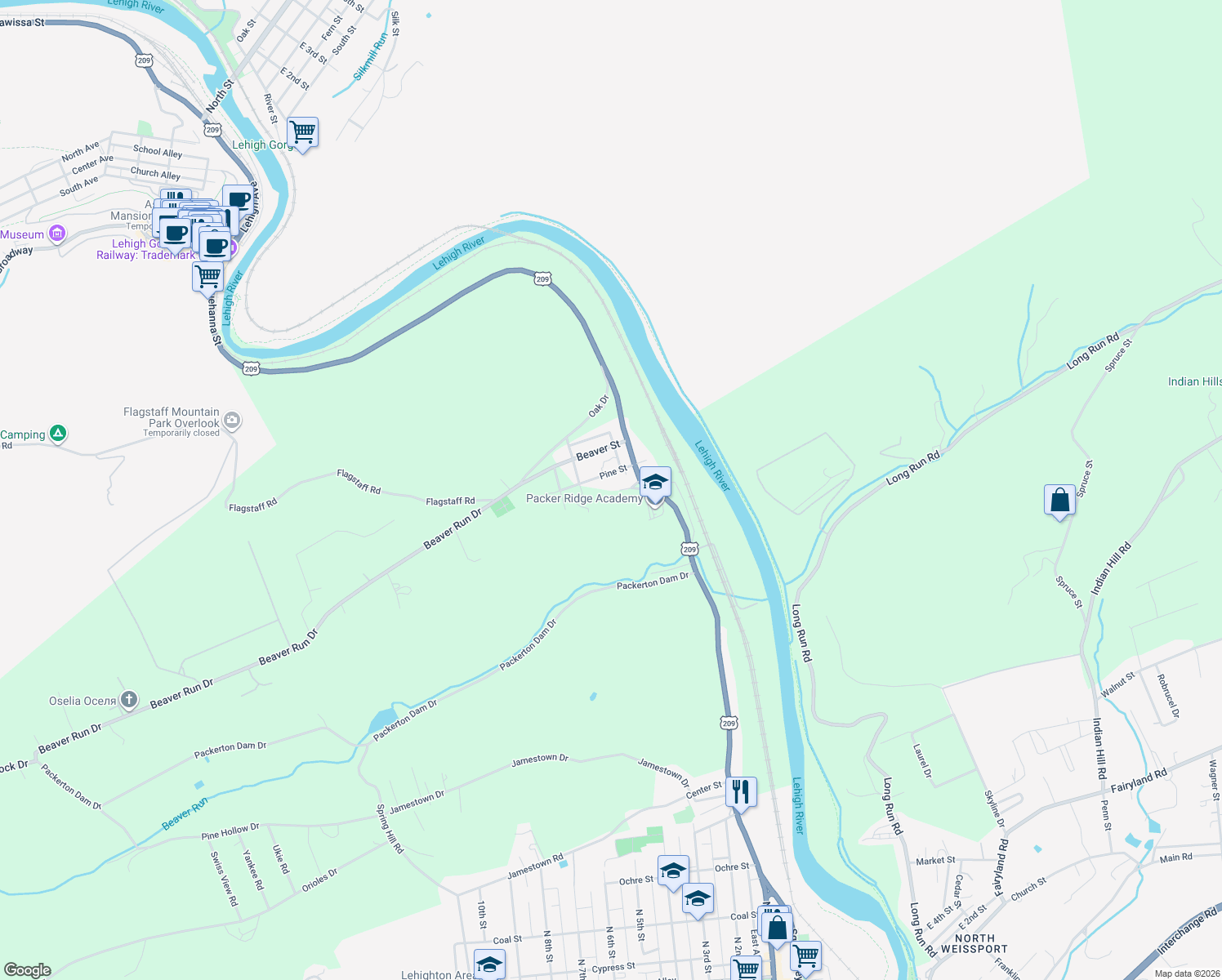 map of restaurants, bars, coffee shops, grocery stores, and more near 81 Spring St in Lehighton