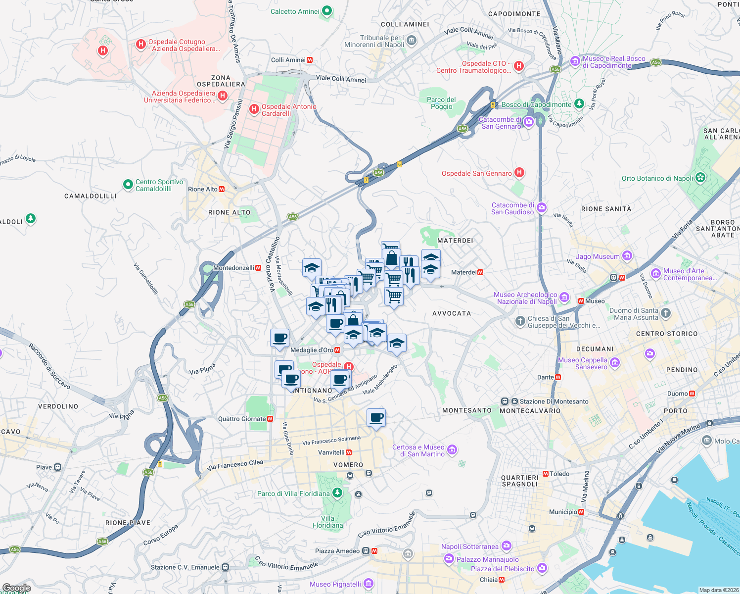 map of restaurants, bars, coffee shops, grocery stores, and more near 4 Traversa Privata Pola in Napoli