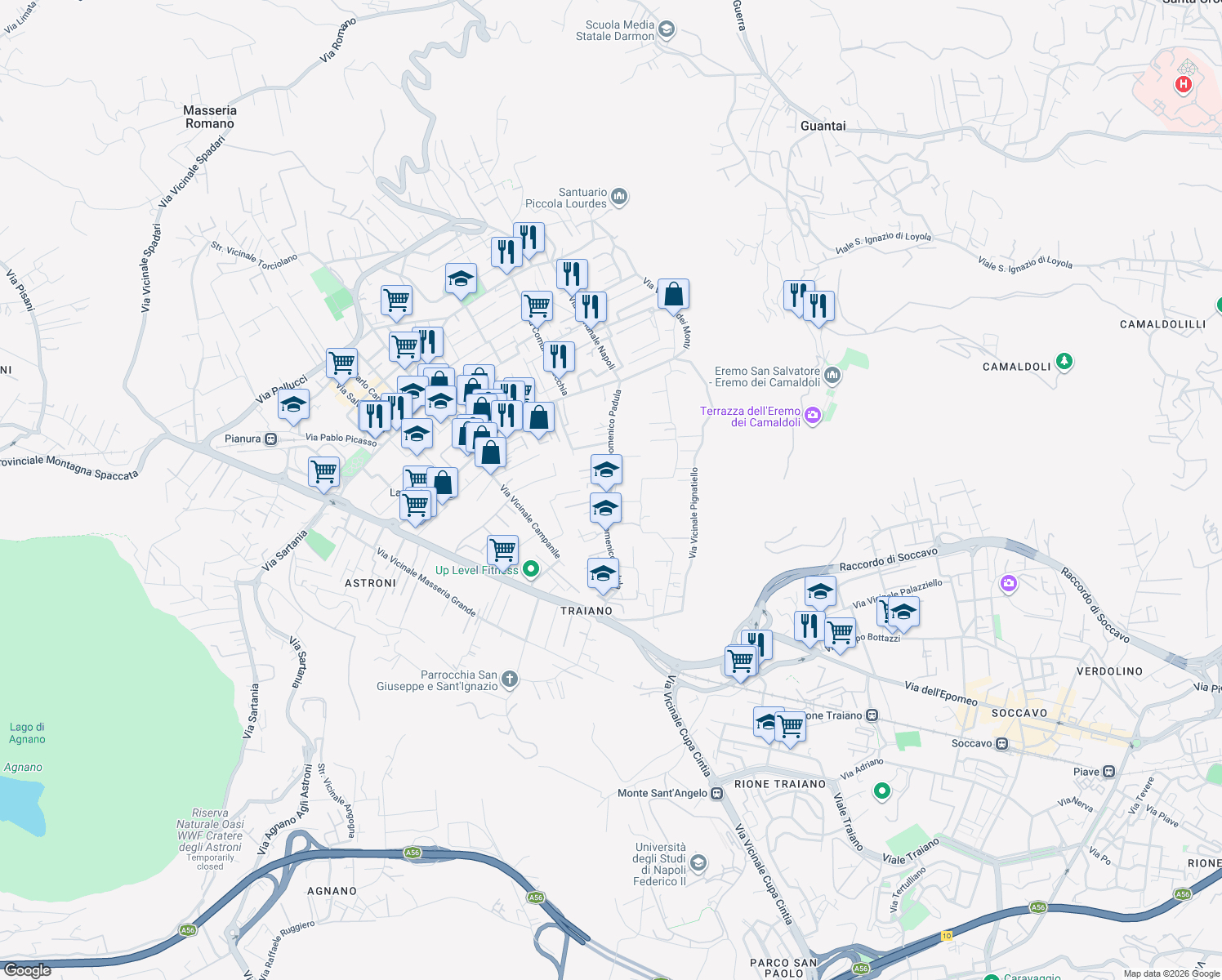 map of restaurants, bars, coffee shops, grocery stores, and more near in Napoli