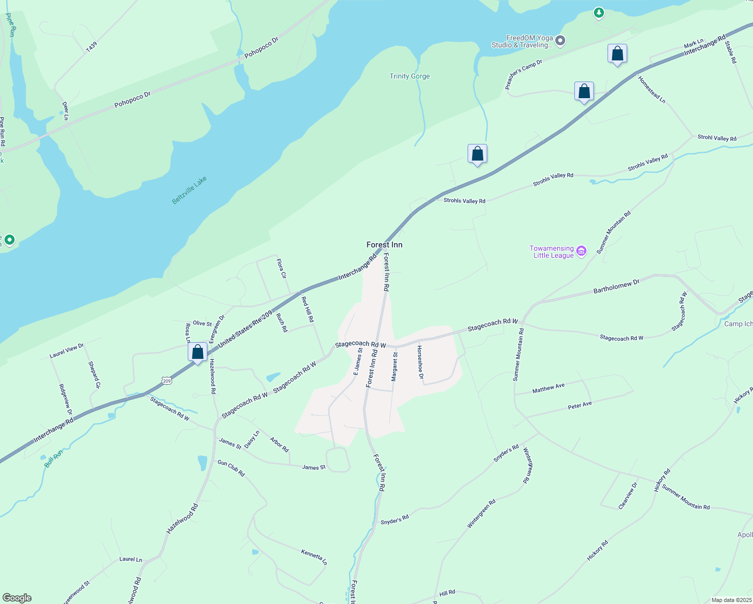 map of restaurants, bars, coffee shops, grocery stores, and more near 260 Forest Inn Rd in Lehighton