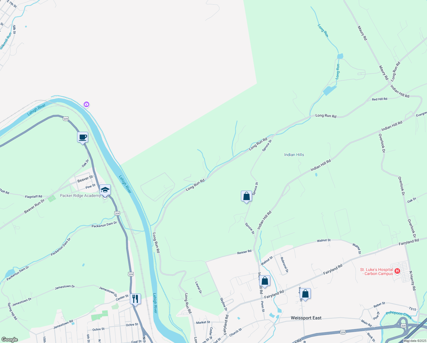 map of restaurants, bars, coffee shops, grocery stores, and more near 1960 Long Run Road in Lehighton
