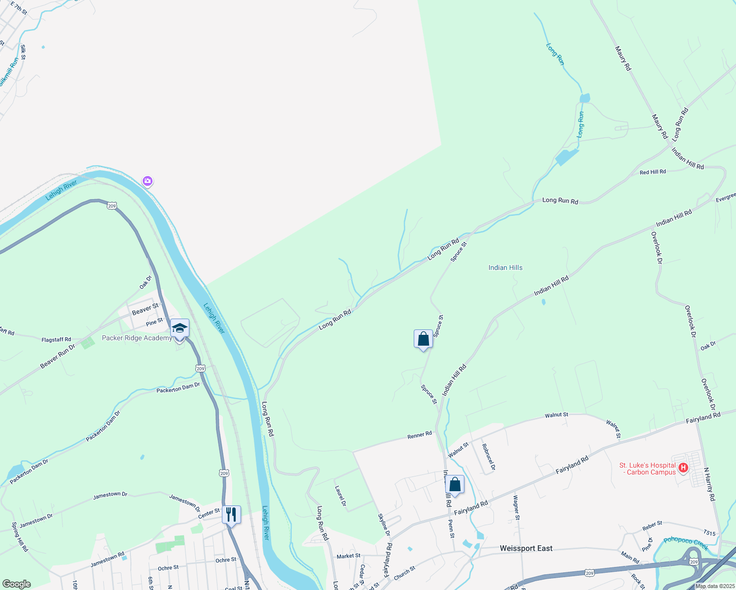 map of restaurants, bars, coffee shops, grocery stores, and more near 1960 Long Run Road in Lehighton