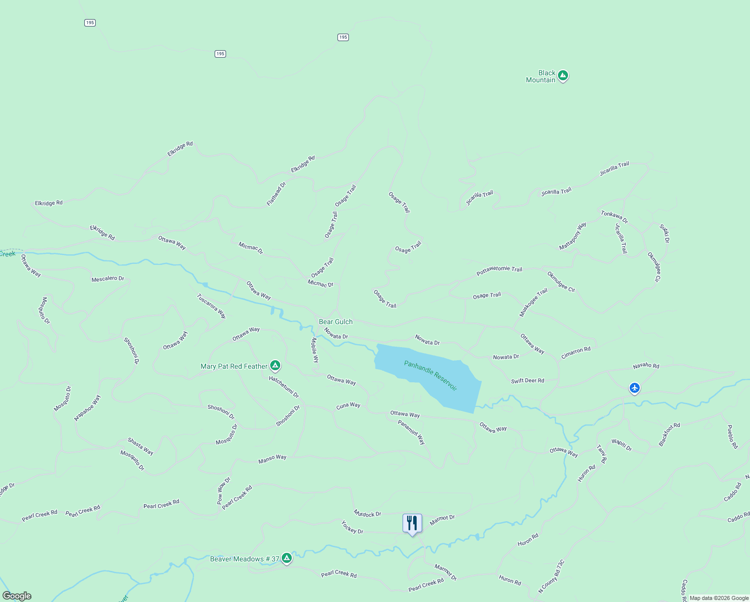 map of restaurants, bars, coffee shops, grocery stores, and more near 1091 Osage Trail in Red Feather Lakes