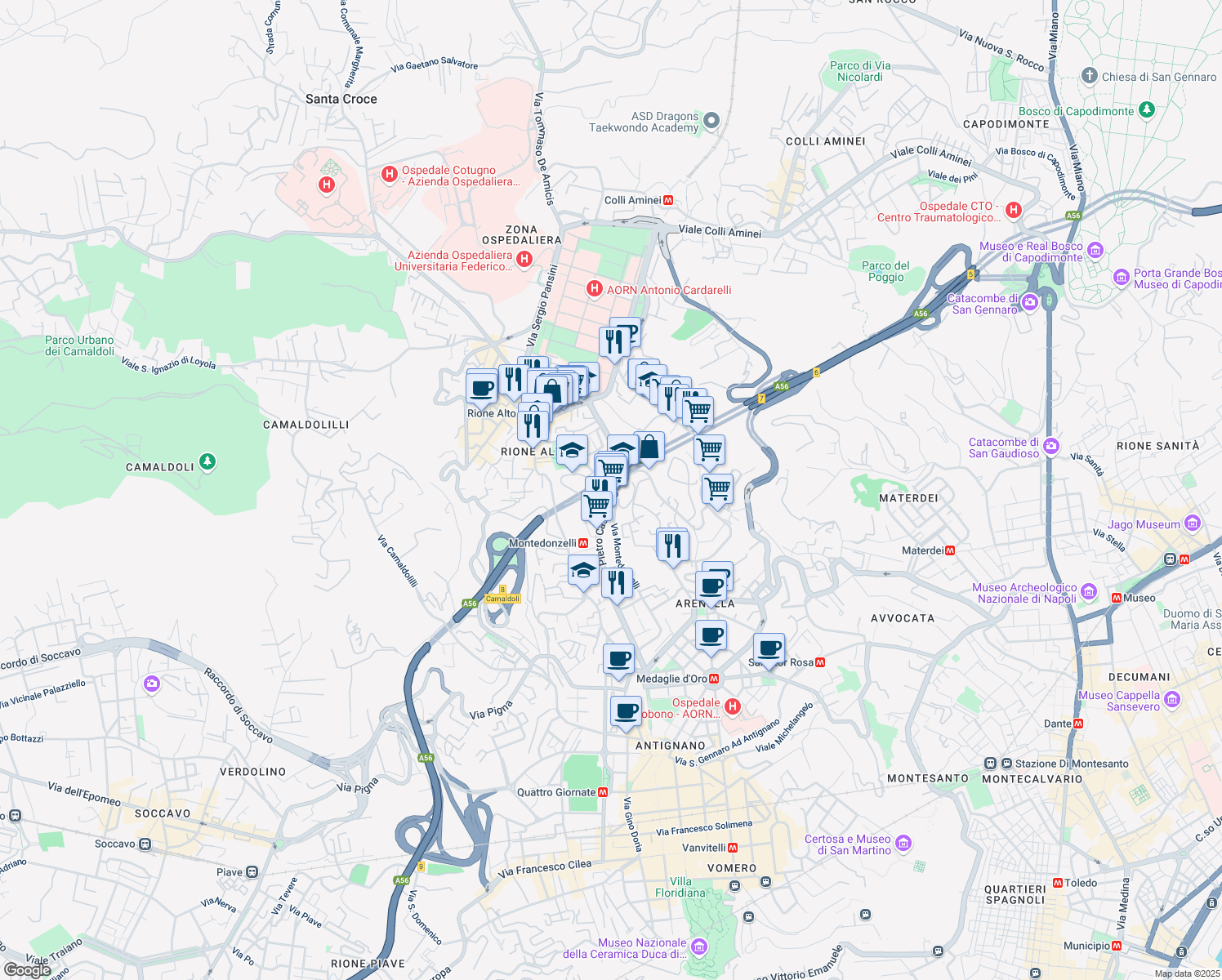 map of restaurants, bars, coffee shops, grocery stores, and more near 178 Via Domenico Fontana in Napoli