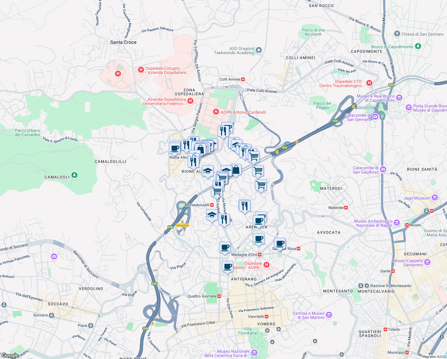 map of restaurants, bars, coffee shops, grocery stores, and more near 178 Via Domenico Fontana in Napoli