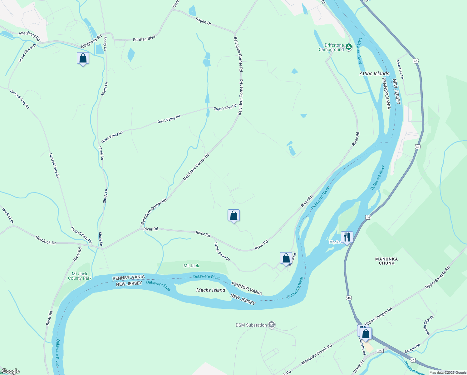map of restaurants, bars, coffee shops, grocery stores, and more near 174 Frutchey Court in Mount Bethel
