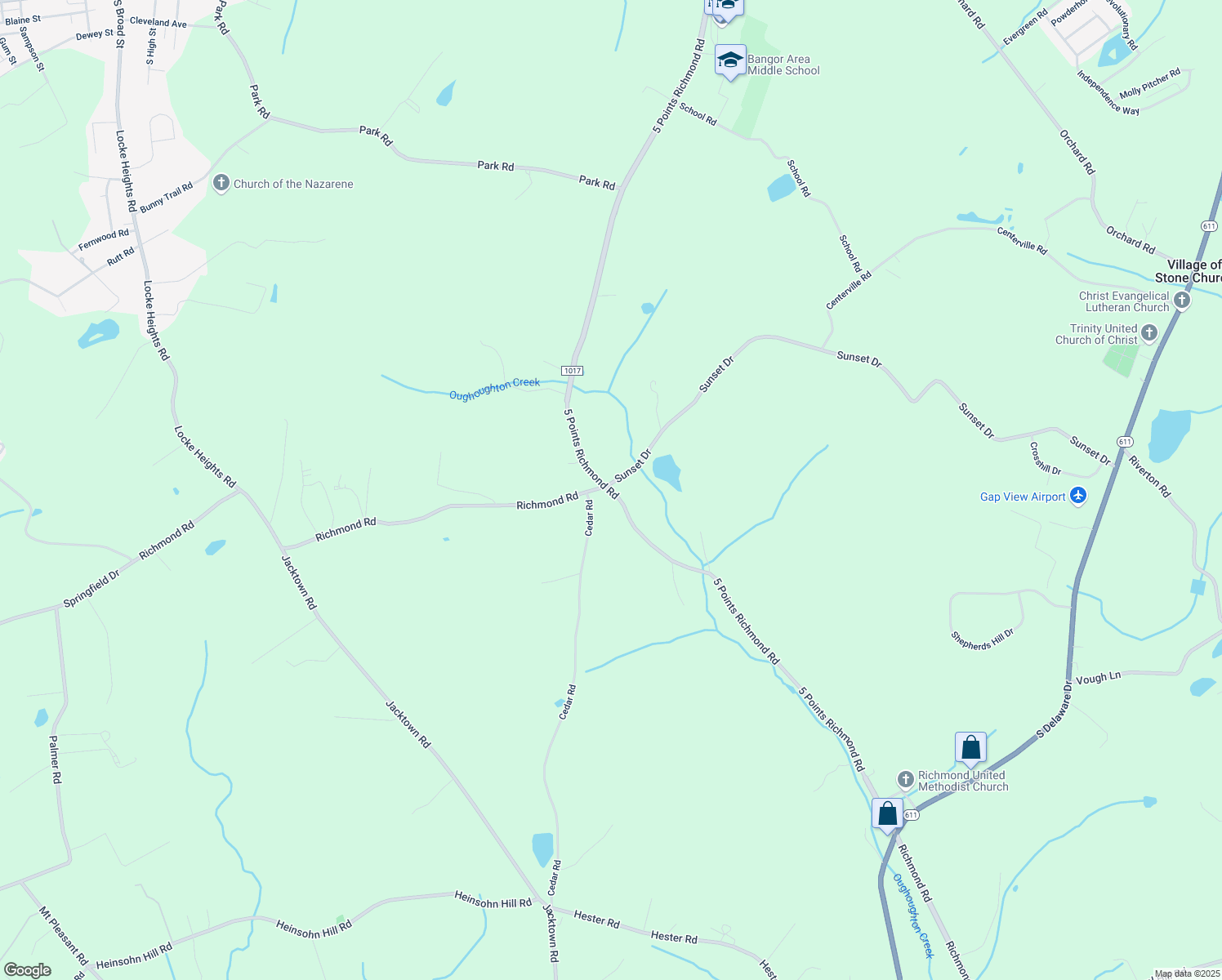 map of restaurants, bars, coffee shops, grocery stores, and more near 915 5 Points Richmond Rd in Bangor