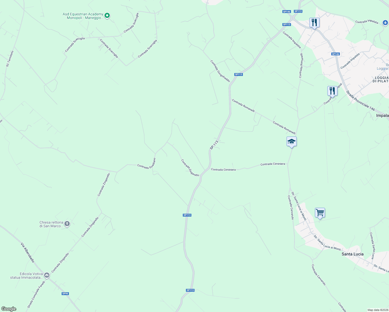 map of restaurants, bars, coffee shops, grocery stores, and more near 283 Contrada zecca in Città Metropolitana di Bari