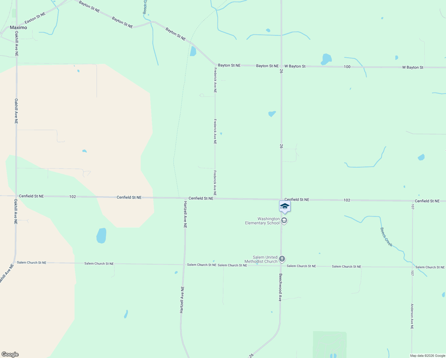 map of restaurants, bars, coffee shops, grocery stores, and more near 6122 Frederick Avenue Northeast in Alliance