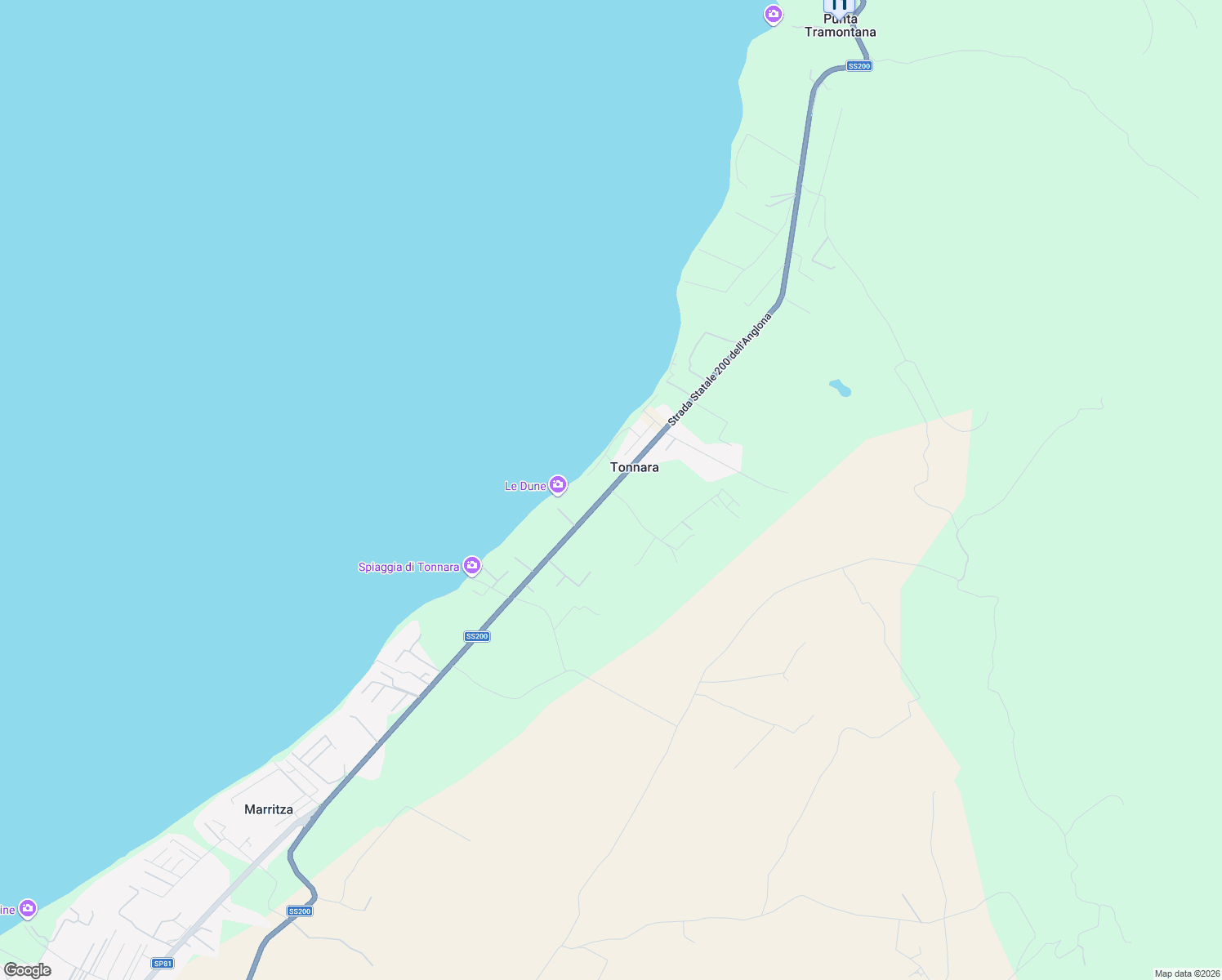 map of restaurants, bars, coffee shops, grocery stores, and more near 9 Regione Tonnara in Città metropolitana di Sassari