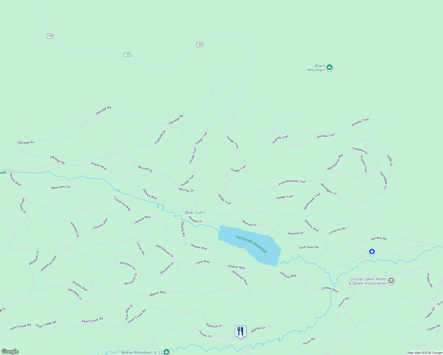 map of restaurants, bars, coffee shops, grocery stores, and more near 1387 Osage Trail in Red Feather Lakes