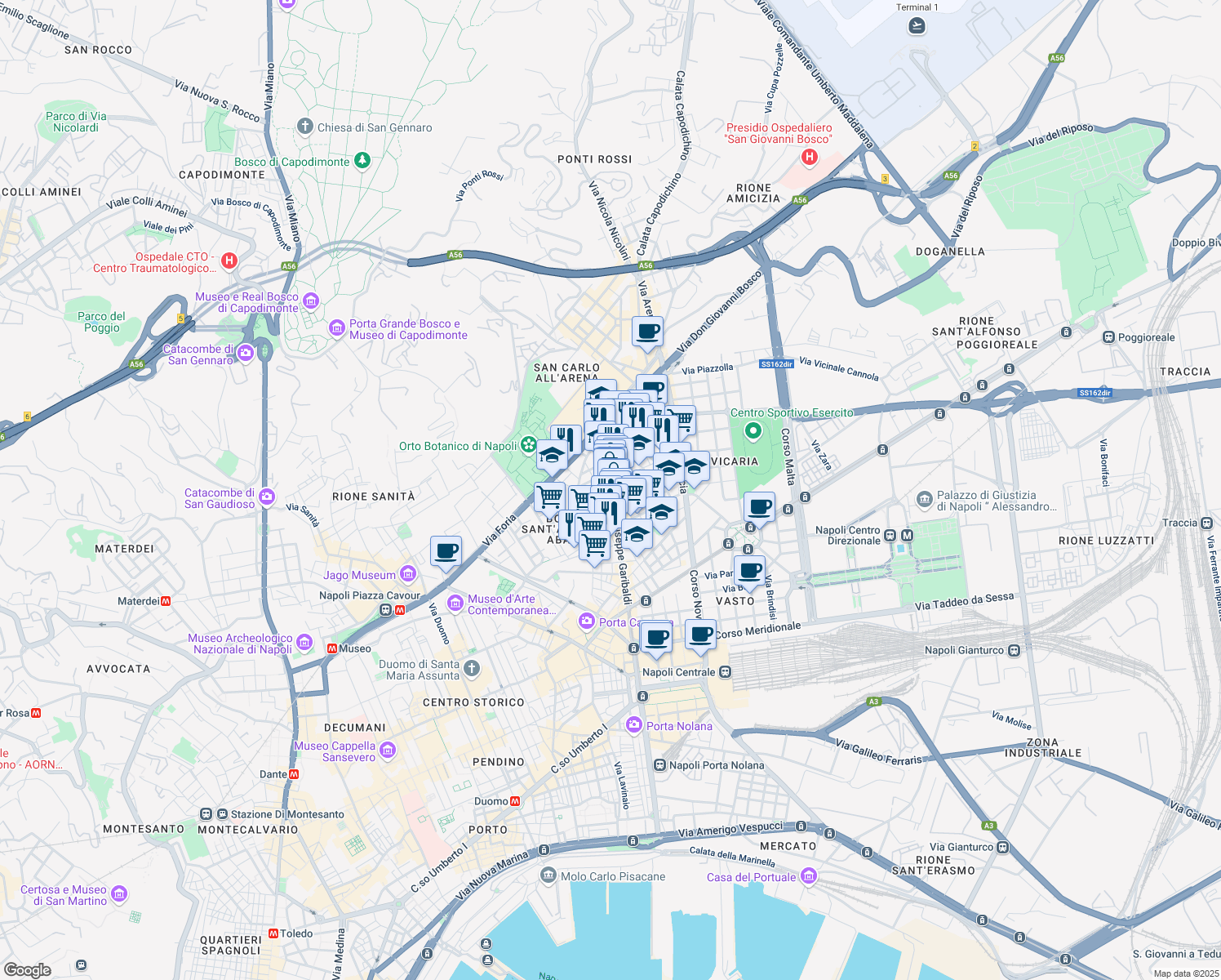 map of restaurants, bars, coffee shops, grocery stores, and more near 176 Corso Giuseppe Garibaldi in Napoli