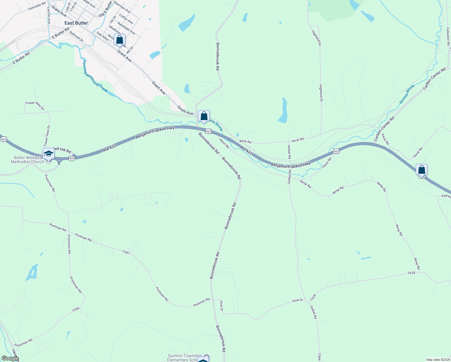 map of restaurants, bars, coffee shops, grocery stores, and more near 721 Bonniebrook Rd in Butler