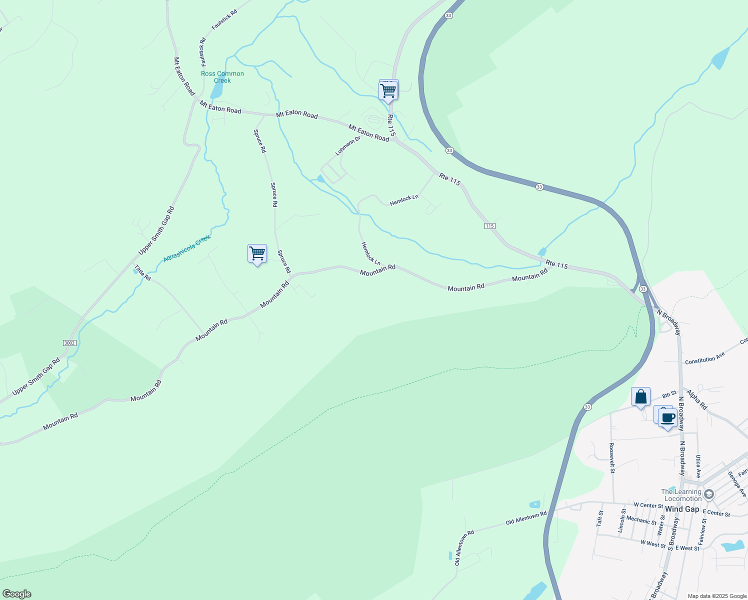 map of restaurants, bars, coffee shops, grocery stores, and more near 3178 Mountain Road in Saylorsburg