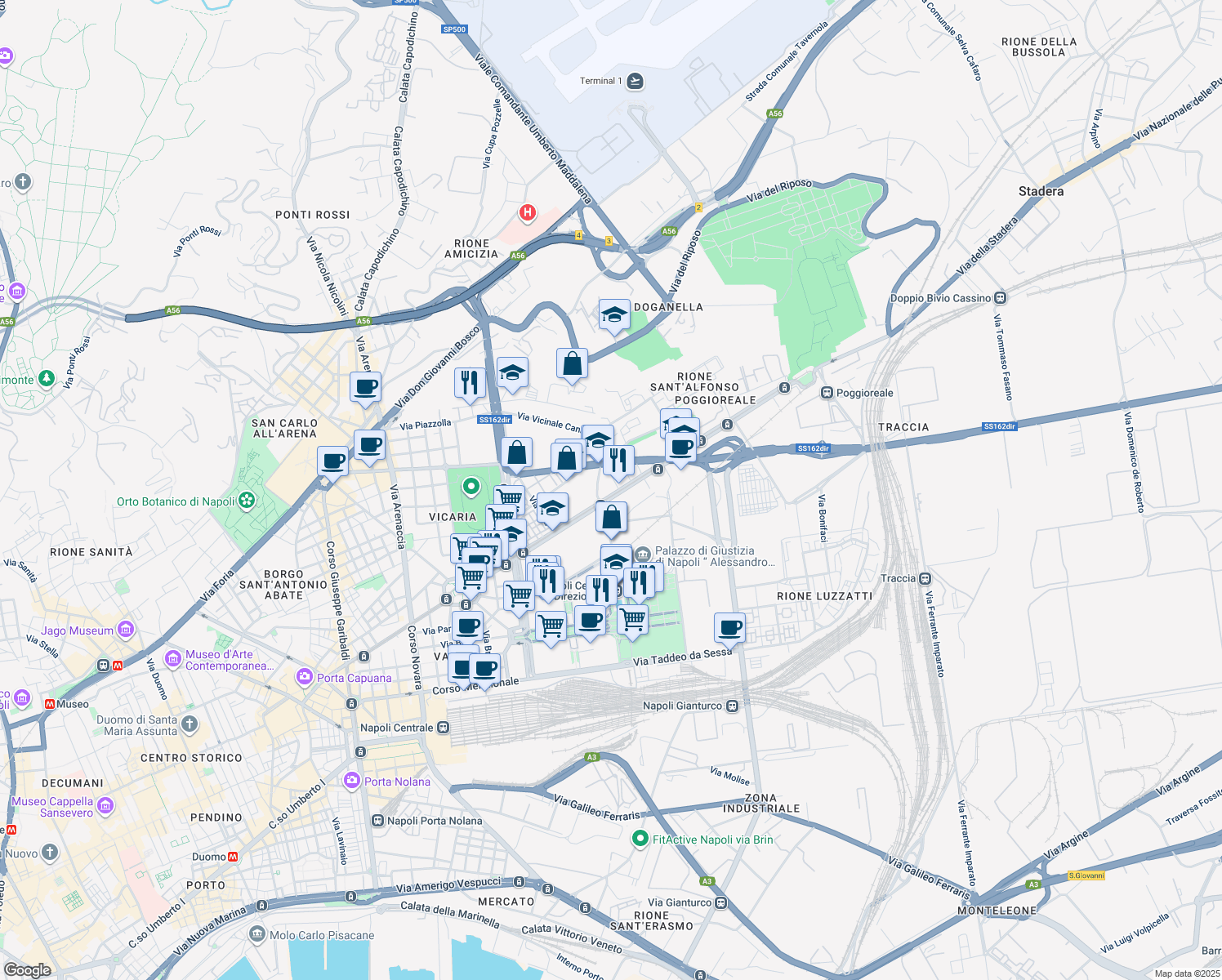 map of restaurants, bars, coffee shops, grocery stores, and more near Strada Statale 162 Dir in Naples