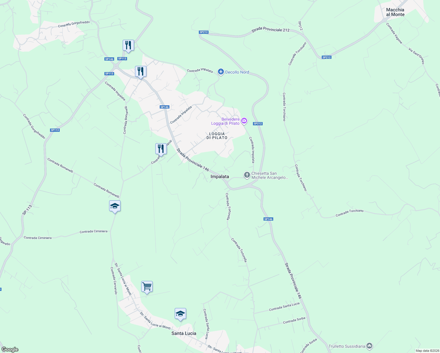 map of restaurants, bars, coffee shops, grocery stores, and more near in Impalata