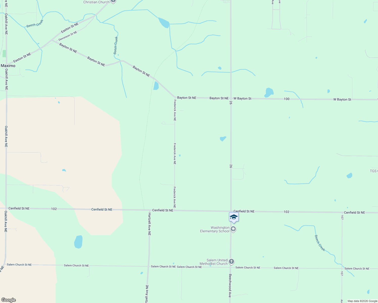 map of restaurants, bars, coffee shops, grocery stores, and more near 6480 Frederick Avenue Northeast in Alliance