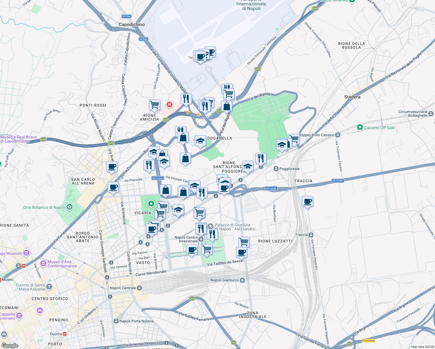 map of restaurants, bars, coffee shops, grocery stores, and more near 6 Via Vicinale S. Maria del Pianto in Naples