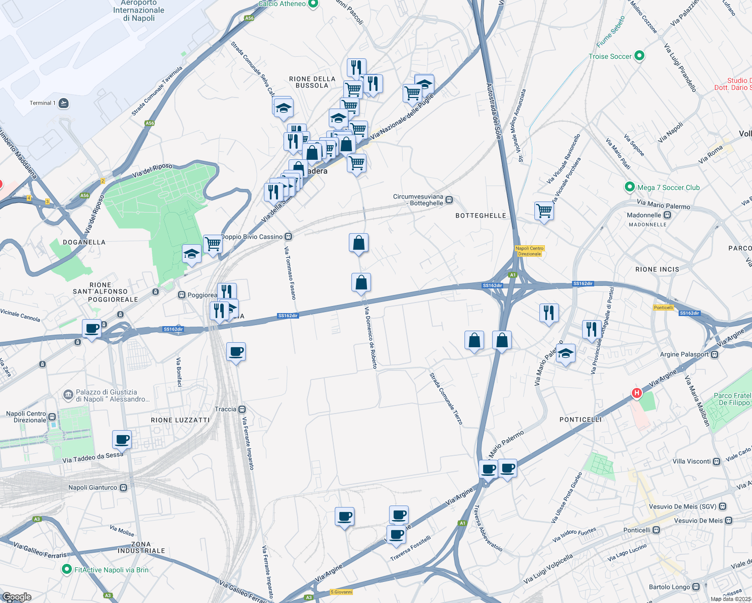 map of restaurants, bars, coffee shops, grocery stores, and more near Strada Statale 162 Dir in Naples