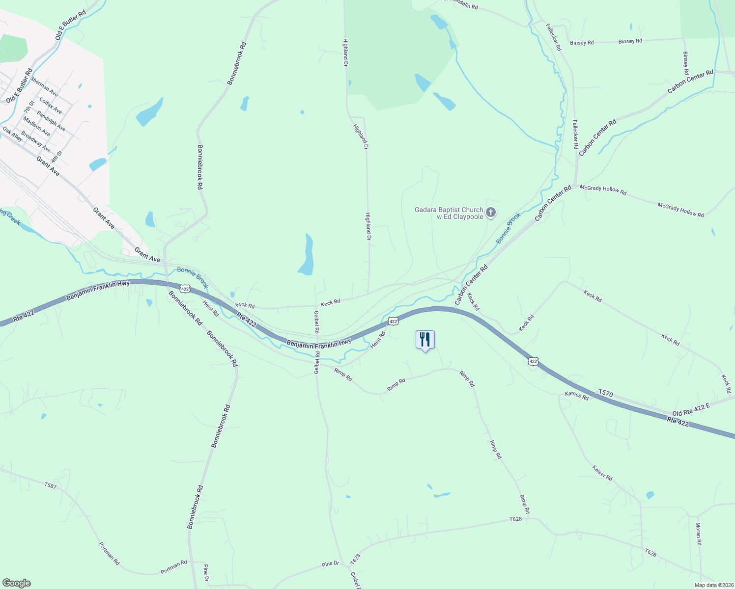 map of restaurants, bars, coffee shops, grocery stores, and more near 300 Keck Road in Butler