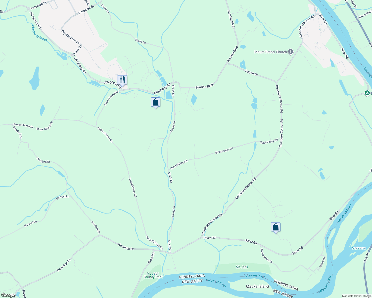 map of restaurants, bars, coffee shops, grocery stores, and more near 160 Quiet Valley Road in Mount Bethel