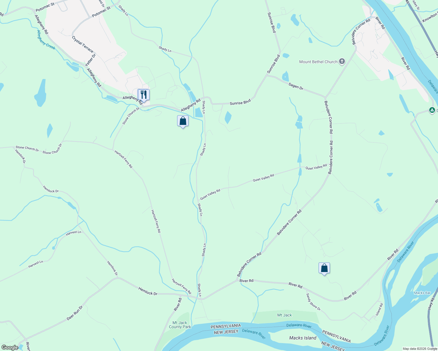 map of restaurants, bars, coffee shops, grocery stores, and more near 160 Quiet Valley Road in Mount Bethel