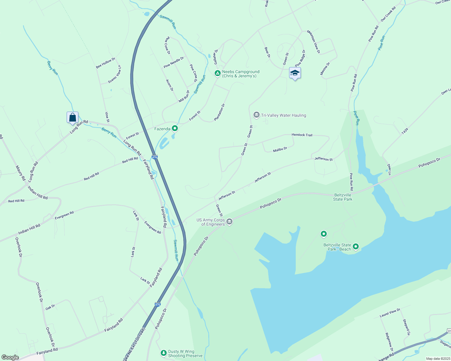 map of restaurants, bars, coffee shops, grocery stores, and more near 366 Green Street in Lehighton