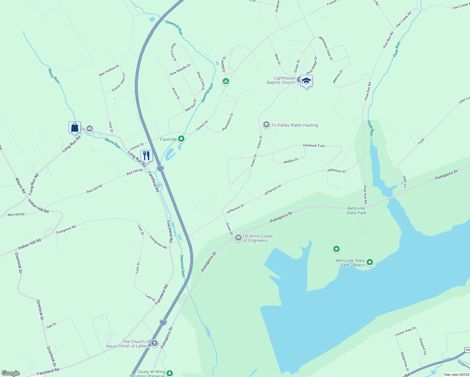 map of restaurants, bars, coffee shops, grocery stores, and more near 390-548 Green St in Lehighton