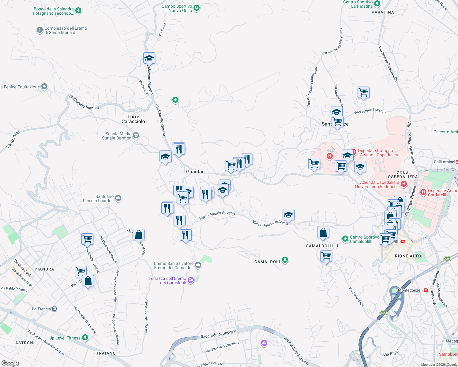 map of restaurants, bars, coffee shops, grocery stores, and more near 13 Via Michele Pizzuti in Naples