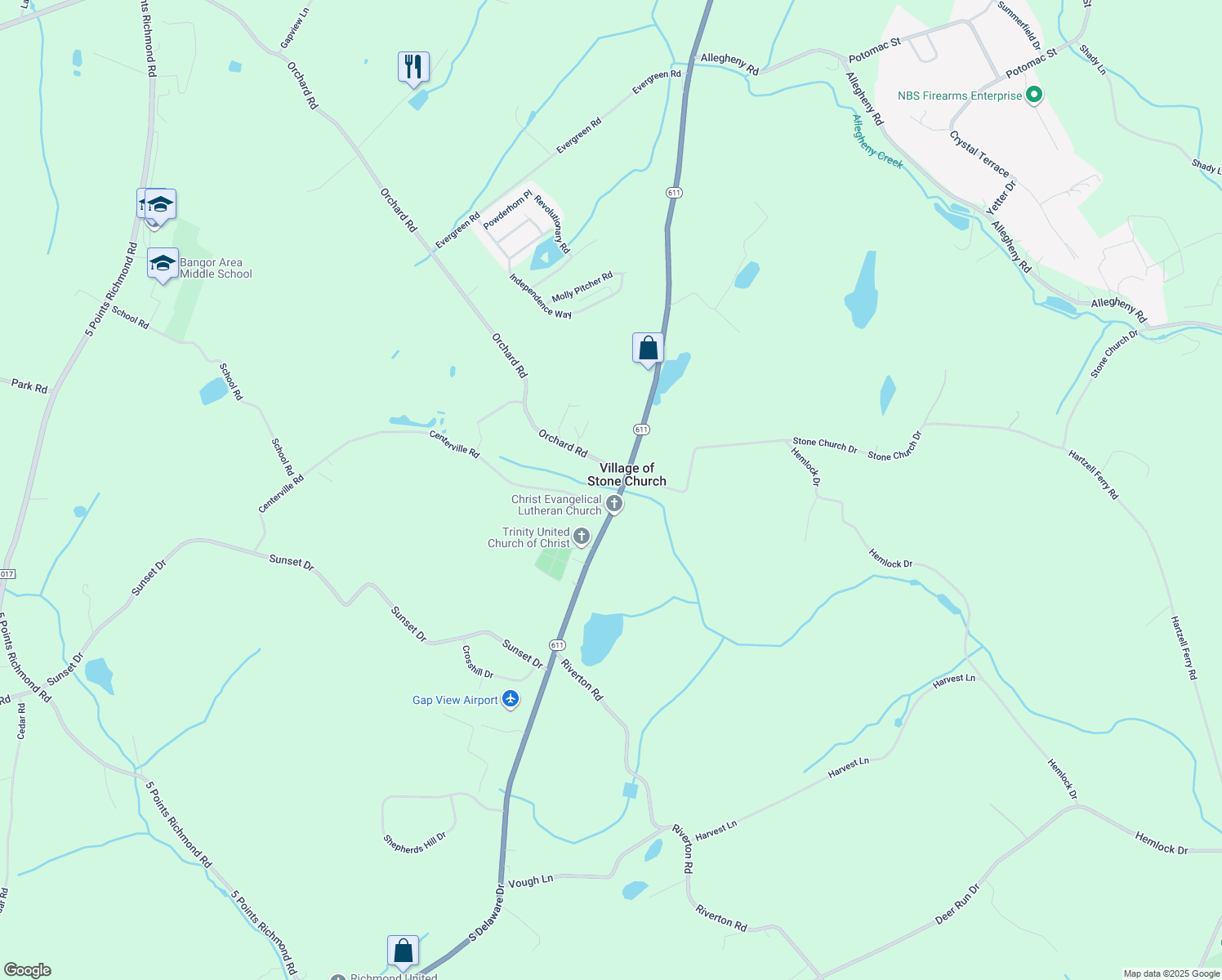 map of restaurants, bars, coffee shops, grocery stores, and more near 738 South Delaware Drive in Mount Bethel