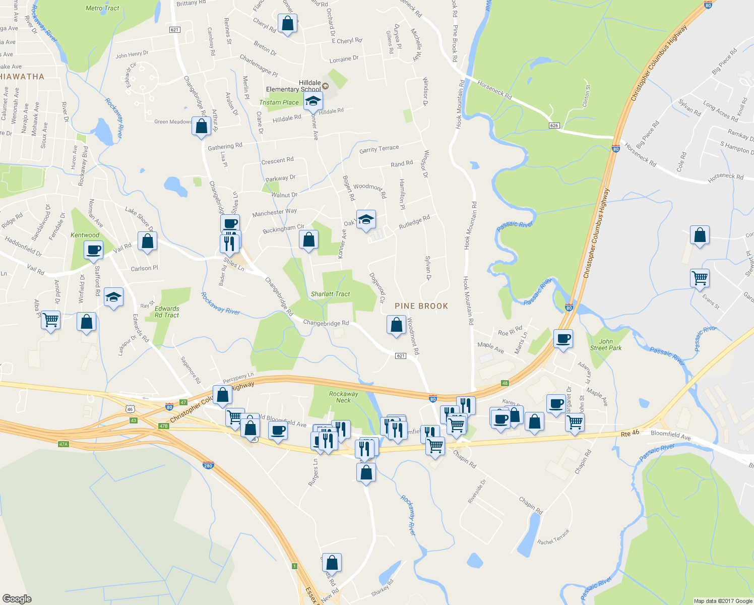 map of restaurants, bars, coffee shops, grocery stores, and more near 18 Dogwood Circle in Montville