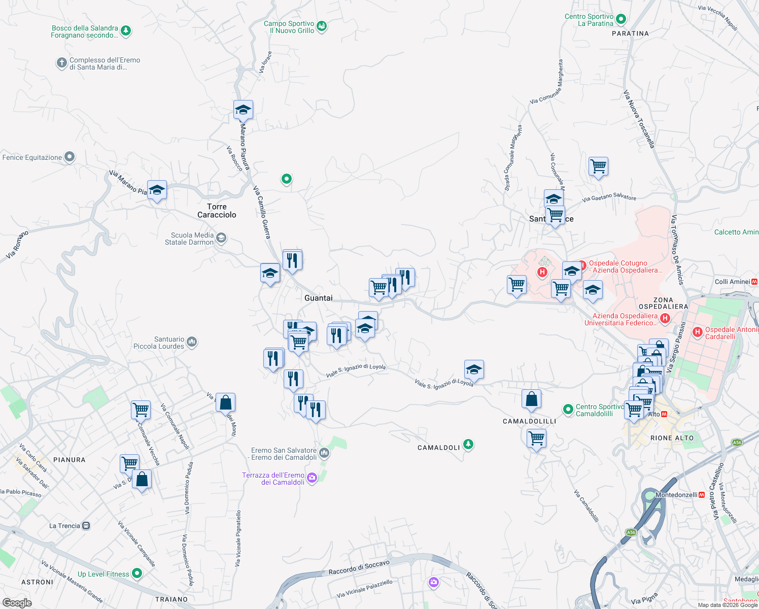 map of restaurants, bars, coffee shops, grocery stores, and more near 13 Via Michele Pizzuti in Napoli