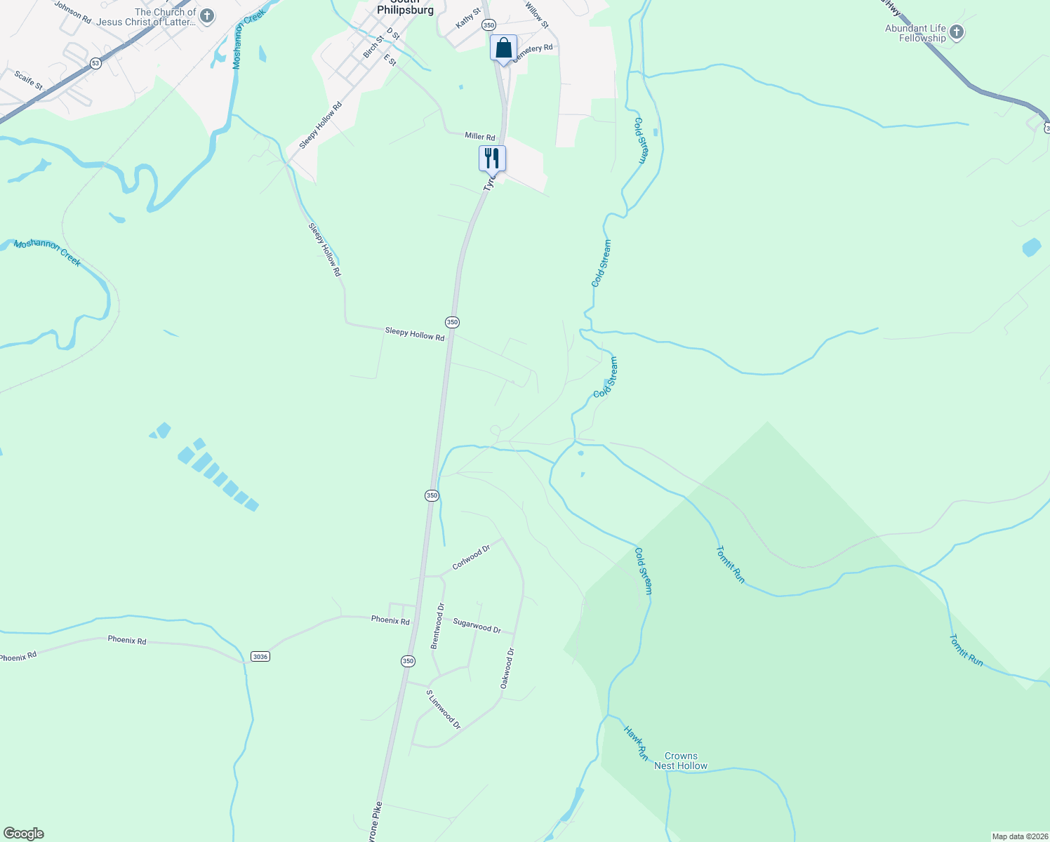 map of restaurants, bars, coffee shops, grocery stores, and more near 147 Kepp Road in Philipsburg