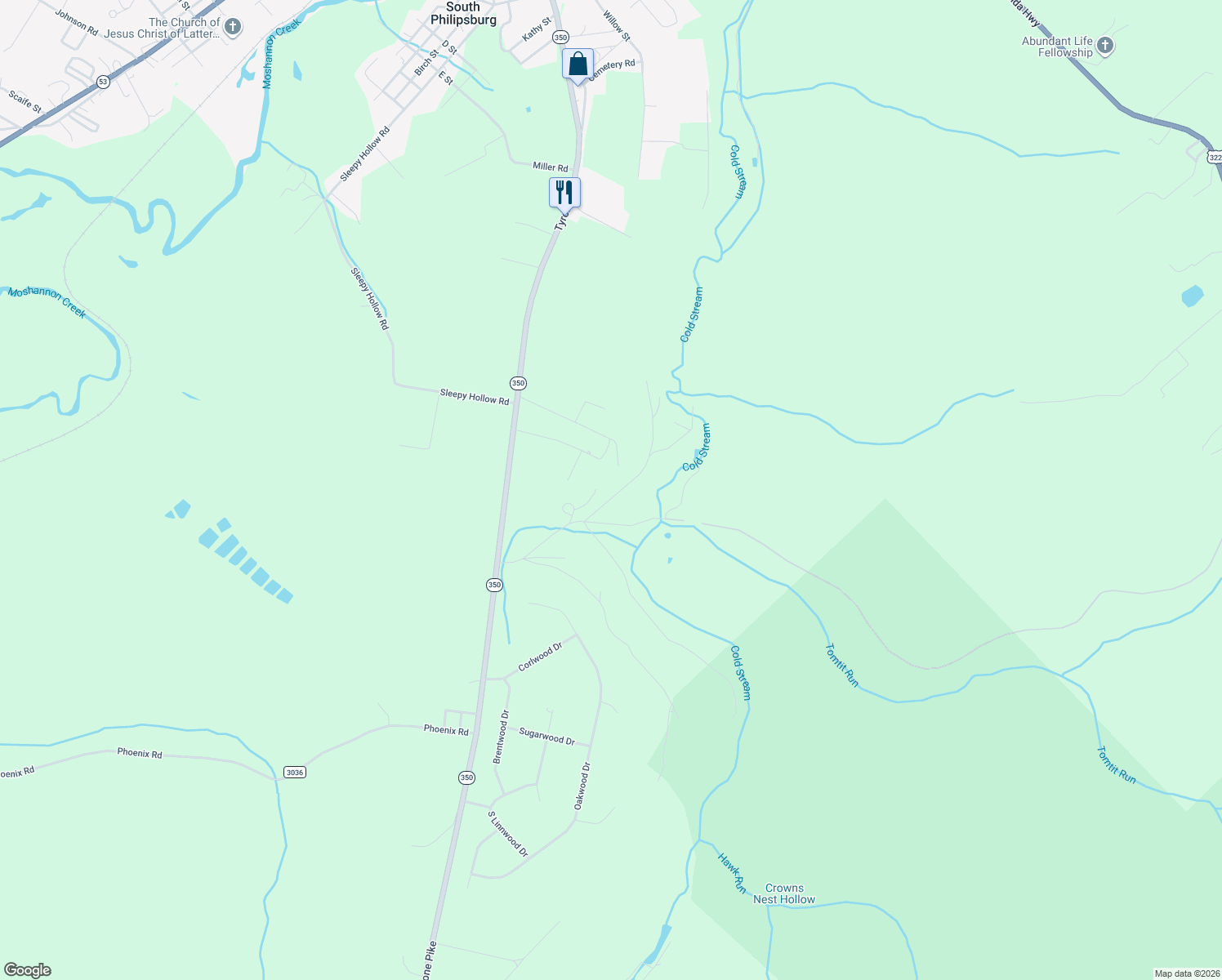 map of restaurants, bars, coffee shops, grocery stores, and more near 147 Kepp Road in Philipsburg