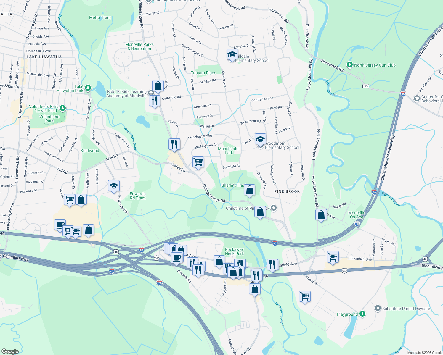 map of restaurants, bars, coffee shops, grocery stores, and more near 23 Normandy Road in Montville