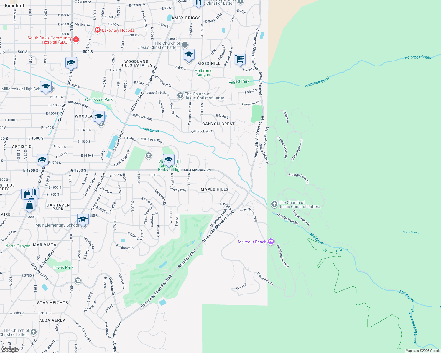 map of restaurants, bars, coffee shops, grocery stores, and more near 1848 Chokecherry Drive in Bountiful