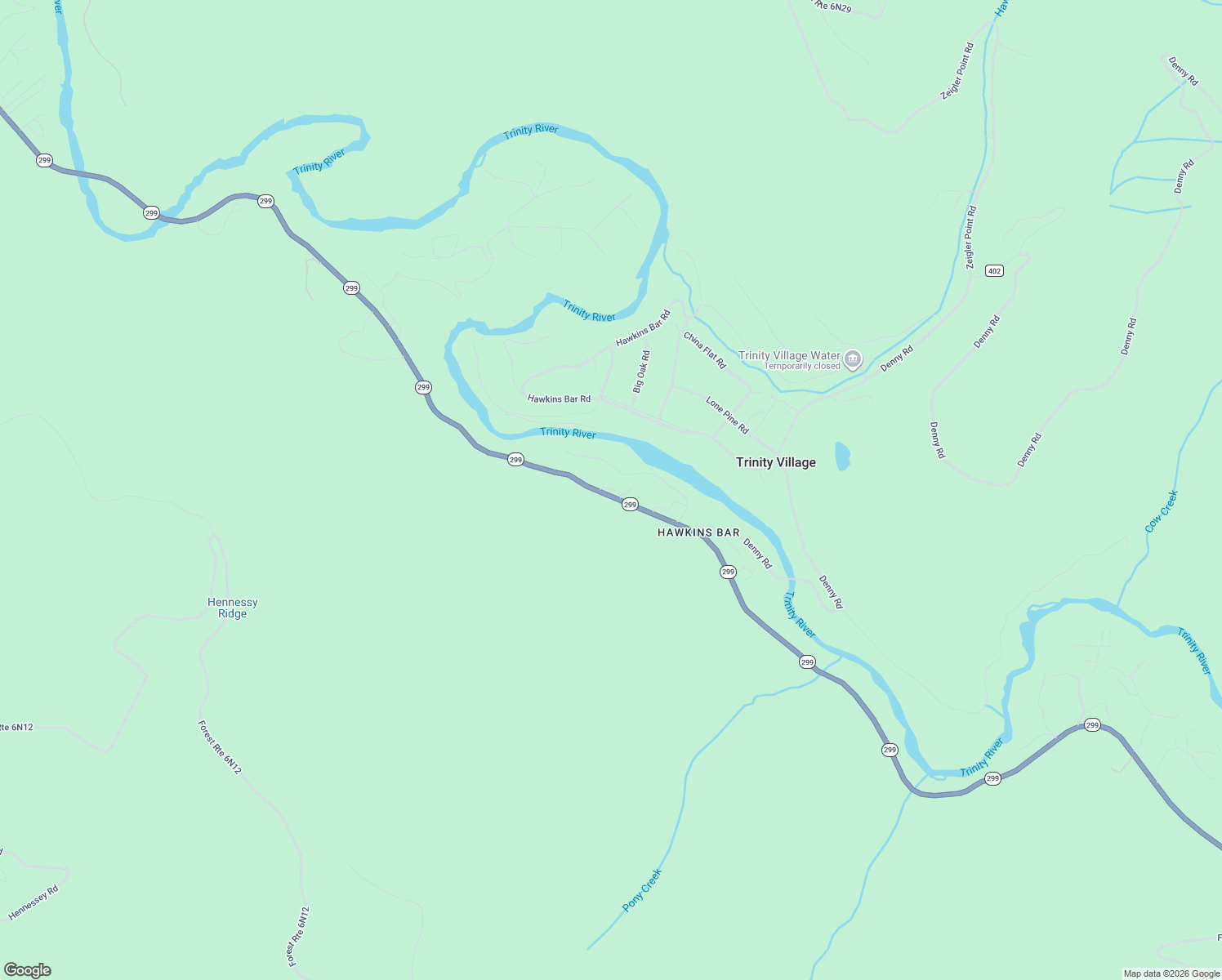 map of restaurants, bars, coffee shops, grocery stores, and more near Highway 299 in Burnt Ranch