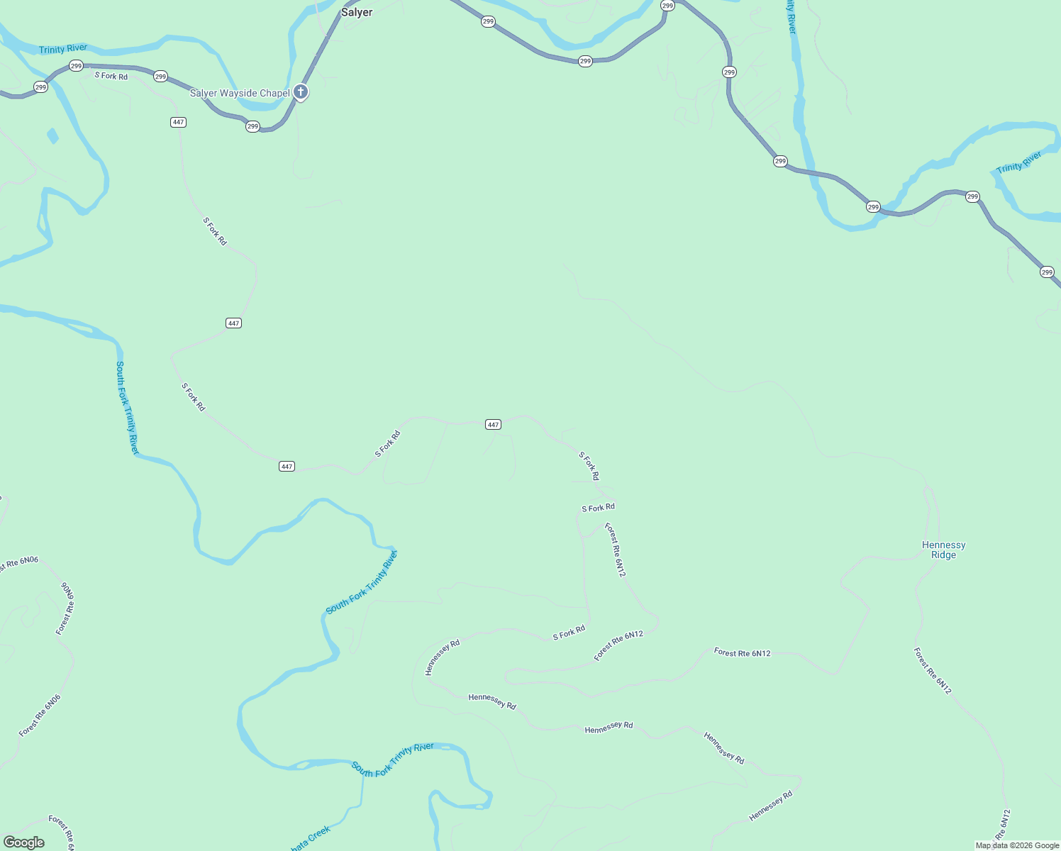 map of restaurants, bars, coffee shops, grocery stores, and more near South Fork Road in Salyer