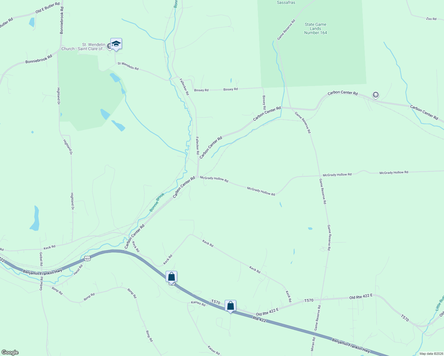 map of restaurants, bars, coffee shops, grocery stores, and more near 125 McGrady Hollow Road in Butler