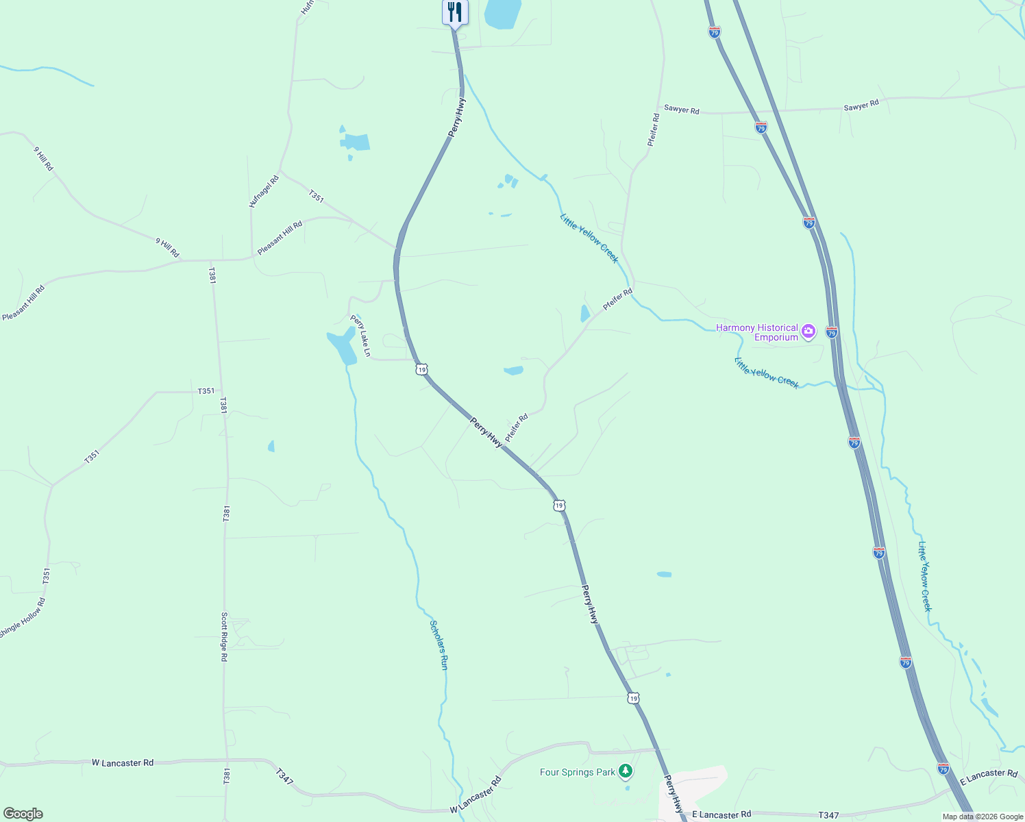 map of restaurants, bars, coffee shops, grocery stores, and more near 108 Pfeifer Road in Harmony