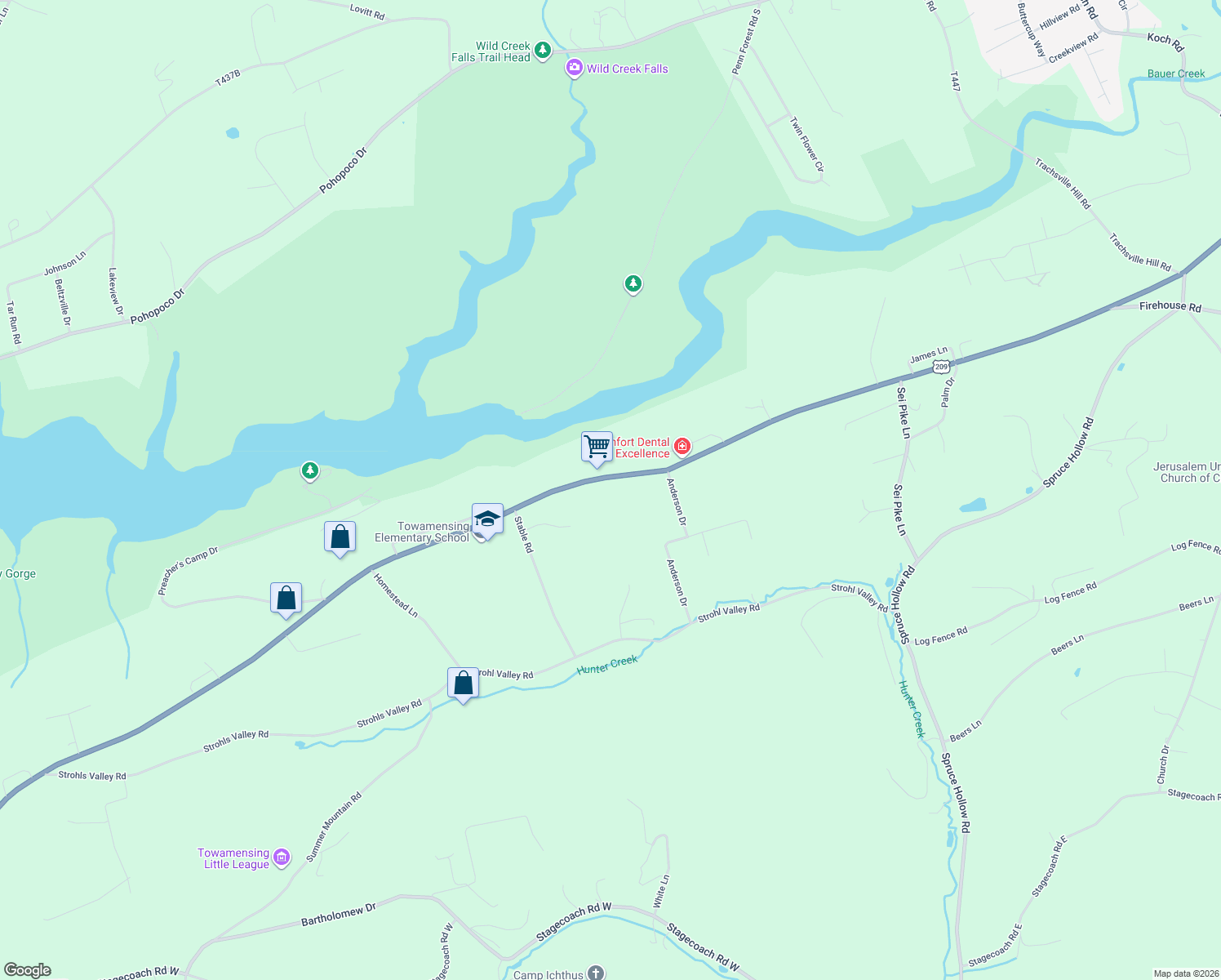 map of restaurants, bars, coffee shops, grocery stores, and more near 8340 Interchange Road in Lehighton