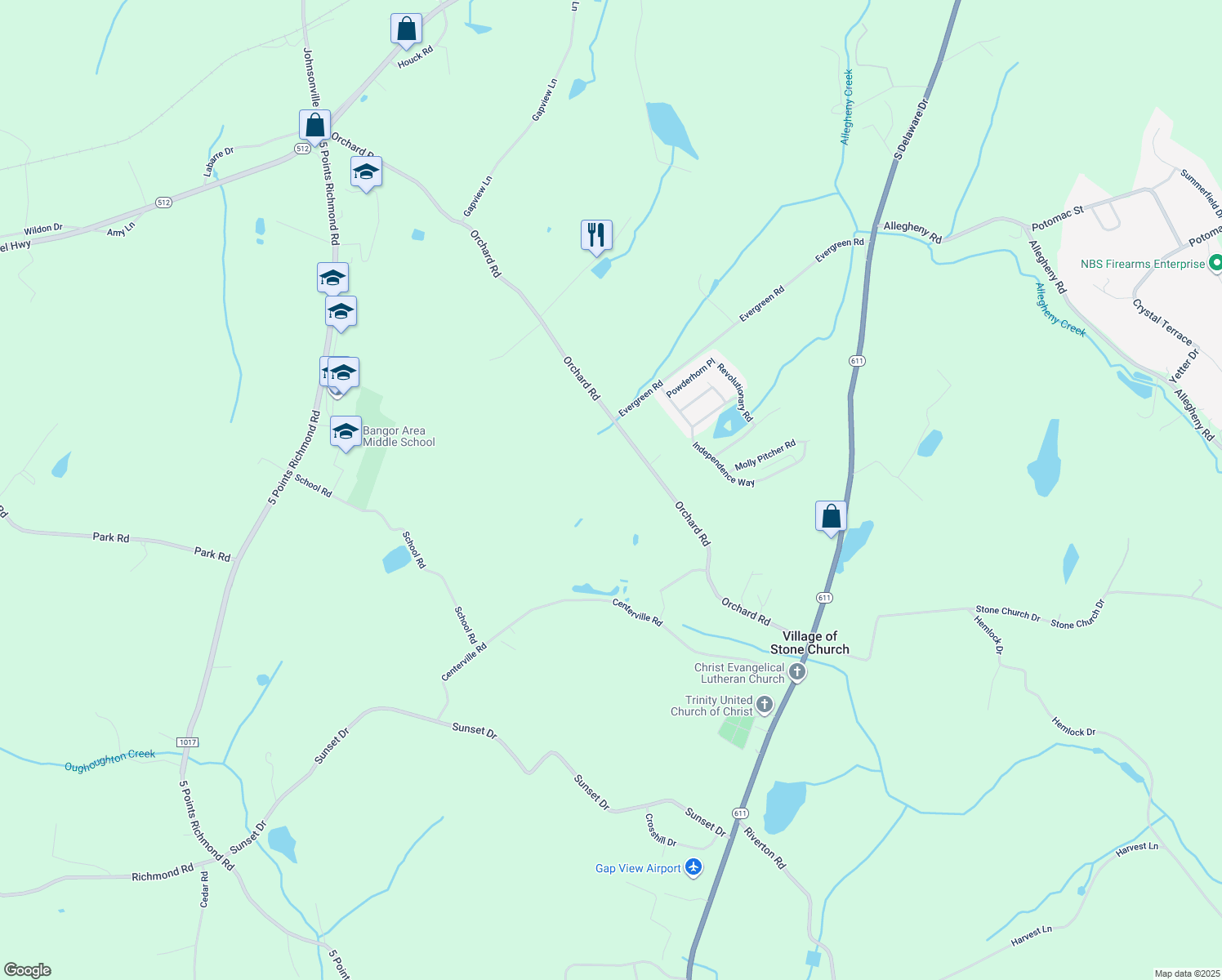 map of restaurants, bars, coffee shops, grocery stores, and more near 472 Orchard Road in Mount Bethel