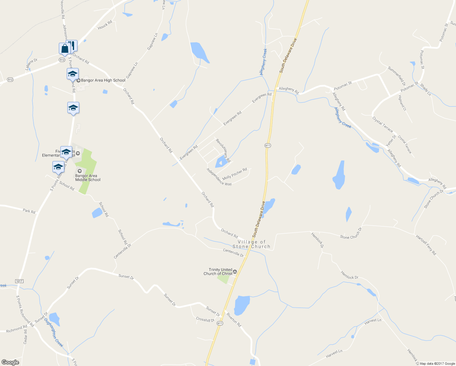 map of restaurants, bars, coffee shops, grocery stores, and more near 203 Independence Way in Mount Bethel