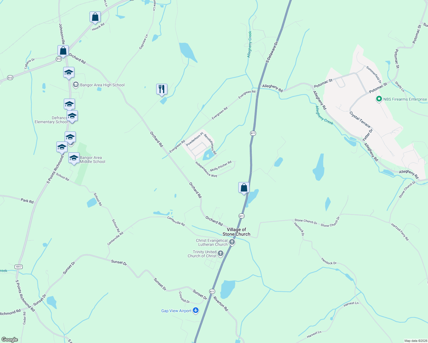 map of restaurants, bars, coffee shops, grocery stores, and more near 203 Independence Way in Mount Bethel