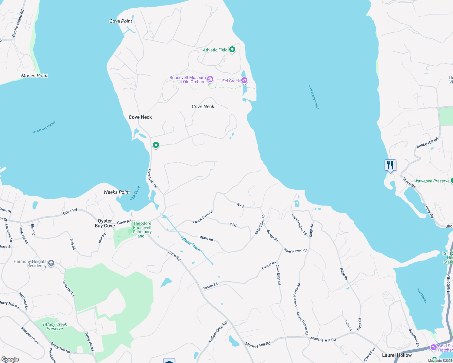 map of restaurants, bars, coffee shops, grocery stores, and more near 29 Laurel Cove Road in Oyster Bay