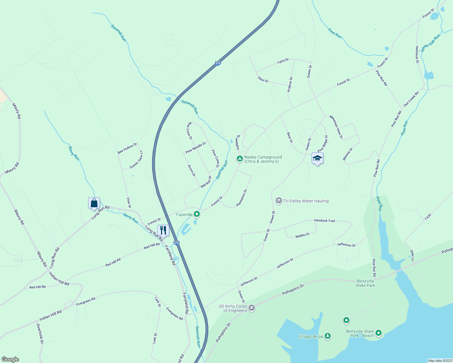 map of restaurants, bars, coffee shops, grocery stores, and more near 740 Forest St in Lehighton