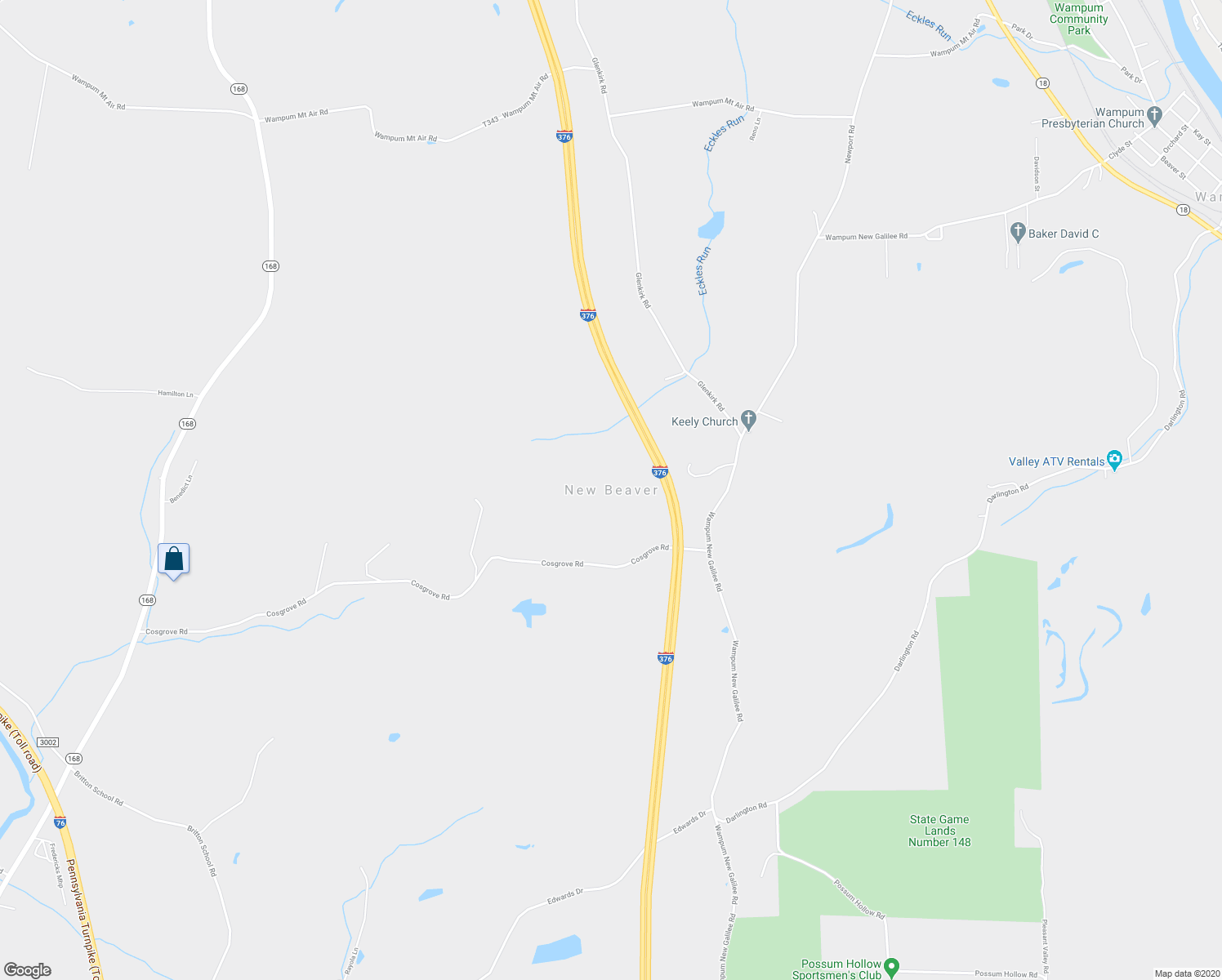 map of restaurants, bars, coffee shops, grocery stores, and more near in New Beaver