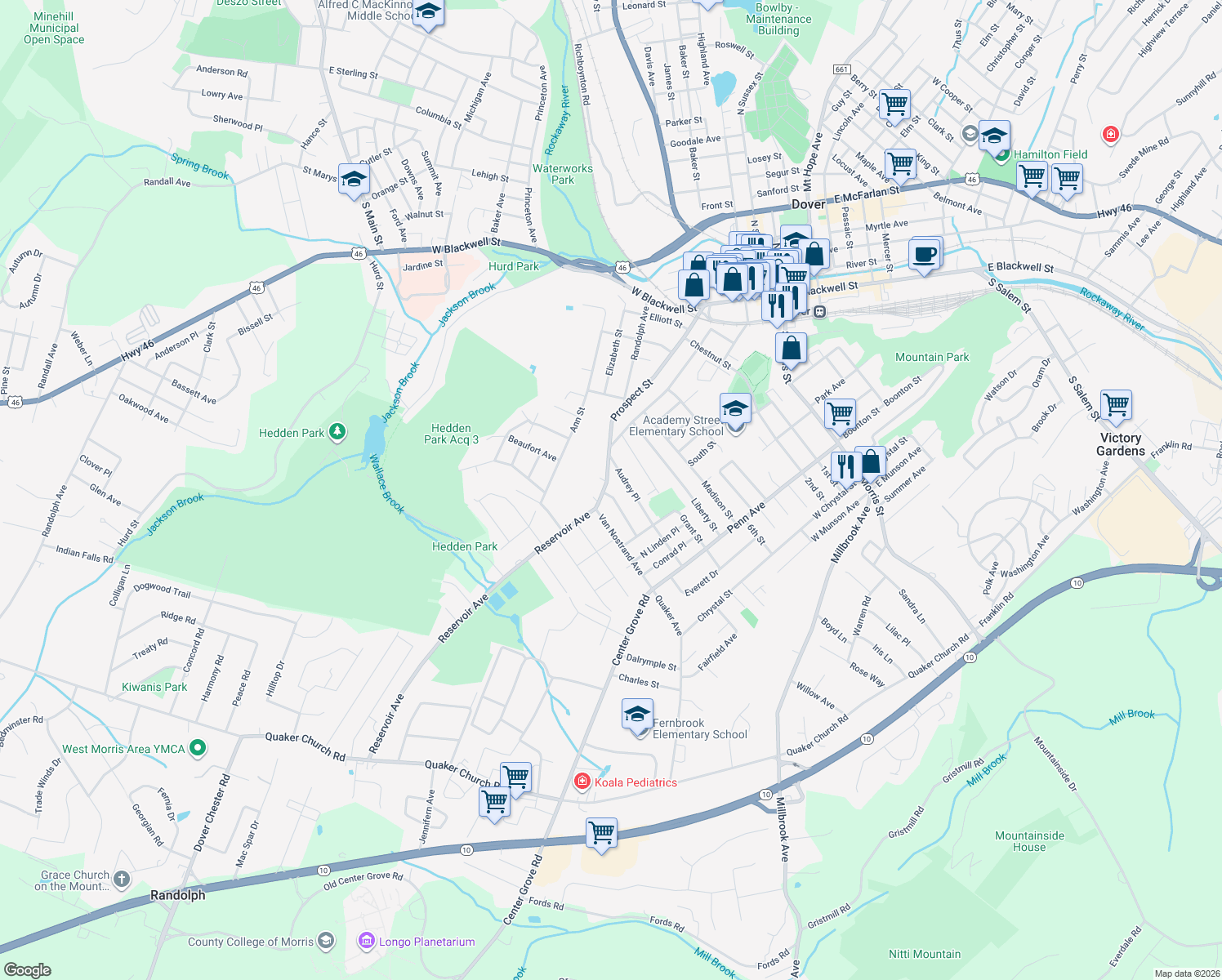map of restaurants, bars, coffee shops, grocery stores, and more near 1 Fred Terrace in Dover