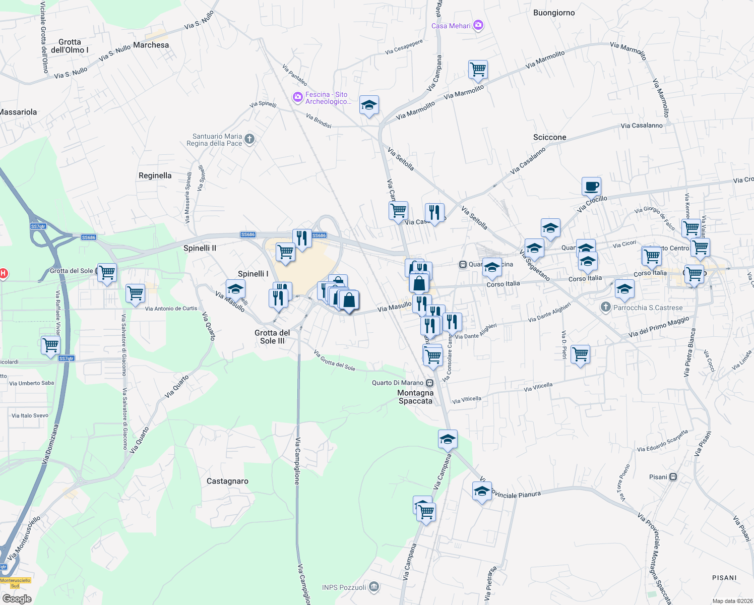 map of restaurants, bars, coffee shops, grocery stores, and more near 30 Via Masullo in Quarto