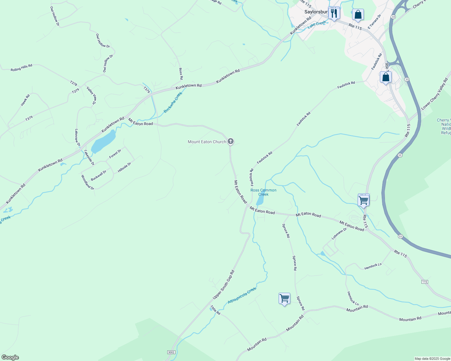 map of restaurants, bars, coffee shops, grocery stores, and more near 7328 Mount Eaton Road in Saylorsburg